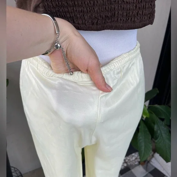 Zara Flared Silky Pants in Ivory/ Off- white/ Cream Color, M - Picture 8 of 12
